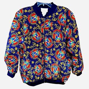 VTG Neiman Marcus Kathleen Usherwood Nautical Bomber Jacket L 80s 90s Quiet Luxe